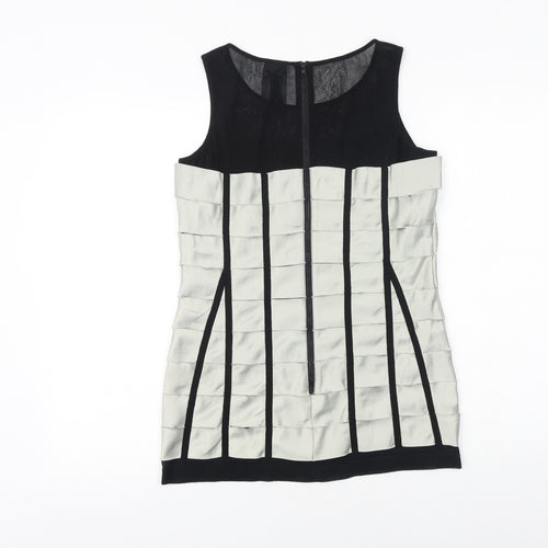 NEXT Womens Black Geometric Cotton Basic Tank Size 8 Round Neck
