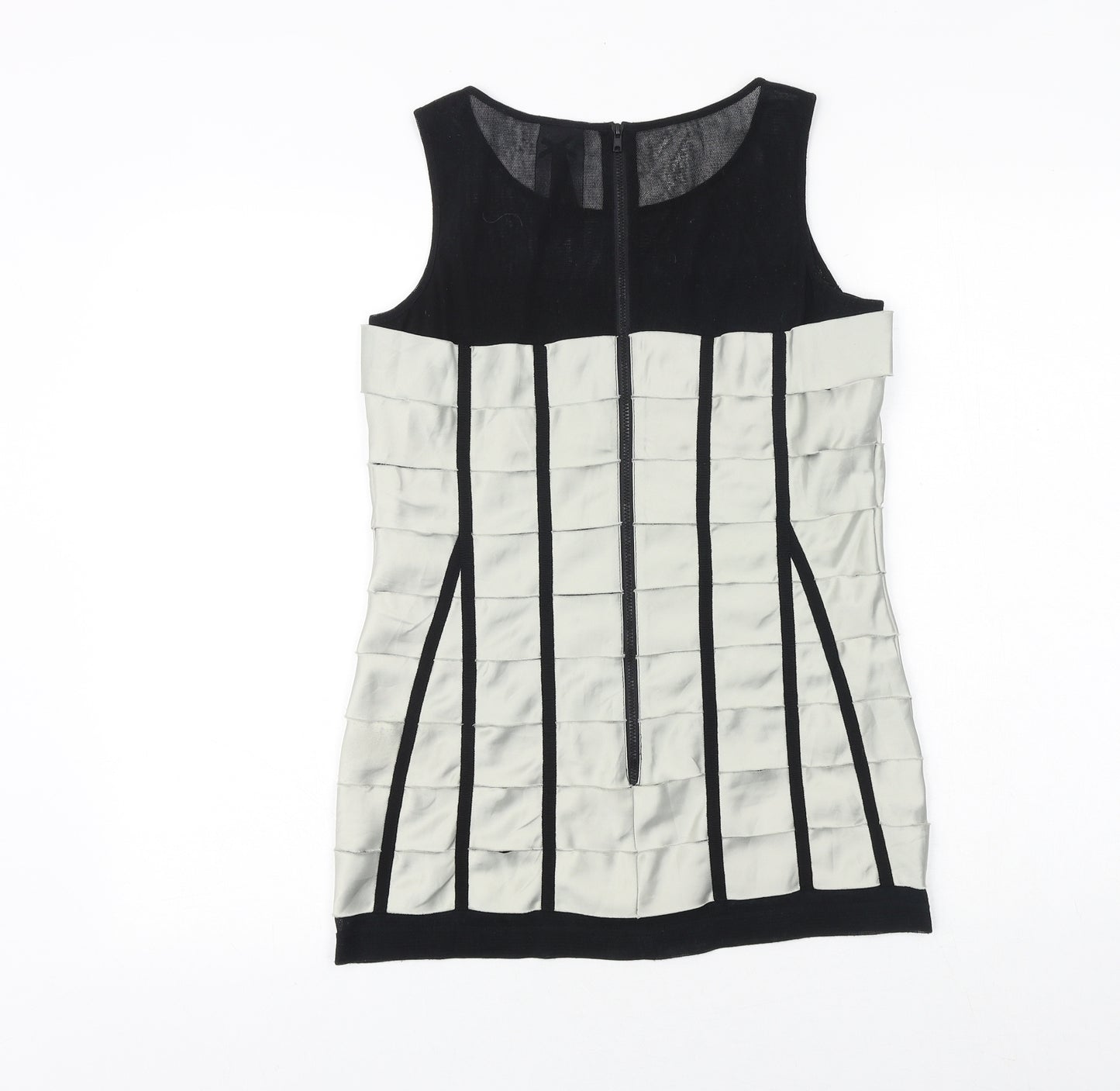 NEXT Womens Black Geometric Cotton Basic Tank Size 8 Round Neck