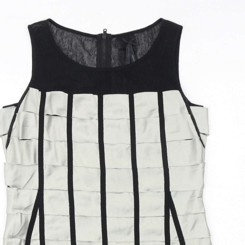 NEXT Womens Black Geometric Cotton Basic Tank Size 8 Round Neck
