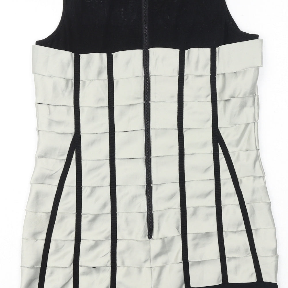 NEXT Womens Black Geometric Cotton Basic Tank Size 8 Round Neck