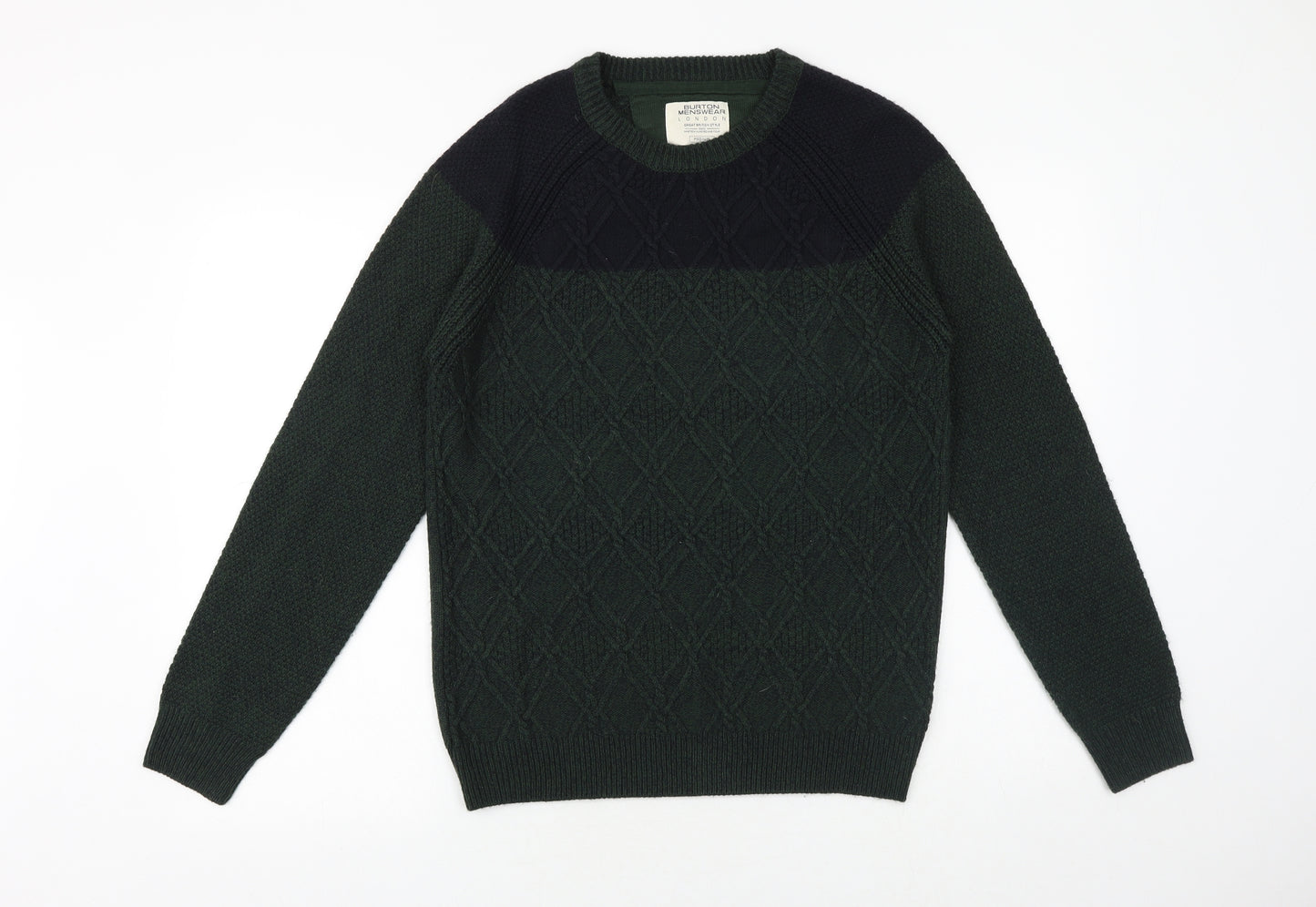 Burton Mens Green Round Neck Acrylic Pullover Jumper Size M Long Sleeve