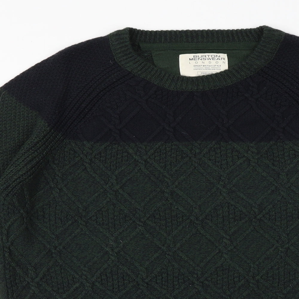 Burton Mens Green Round Neck Acrylic Pullover Jumper Size M Long Sleeve