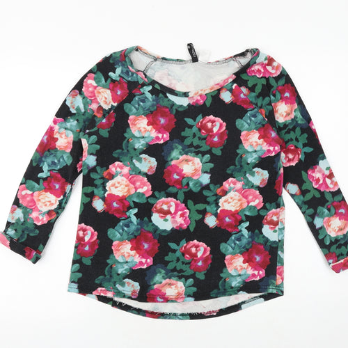 H&M Womens Black Floral 100% Cotton Basic Blouse Size S Round Neck - Roses