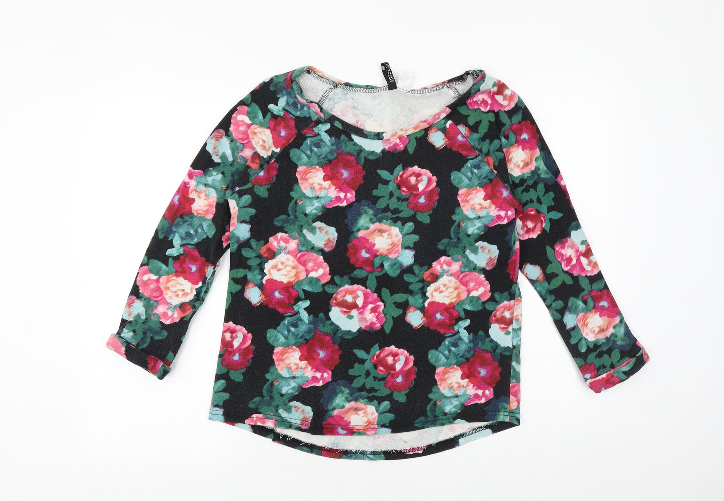 H&M Womens Black Floral 100% Cotton Basic Blouse Size S Round Neck - Roses