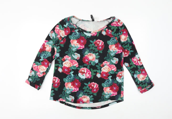 H&M Womens Black Floral 100% Cotton Basic Blouse Size S Round Neck - Roses