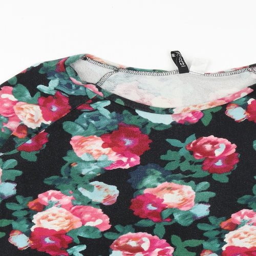 H&M Womens Black Floral 100% Cotton Basic Blouse Size S Round Neck - Roses