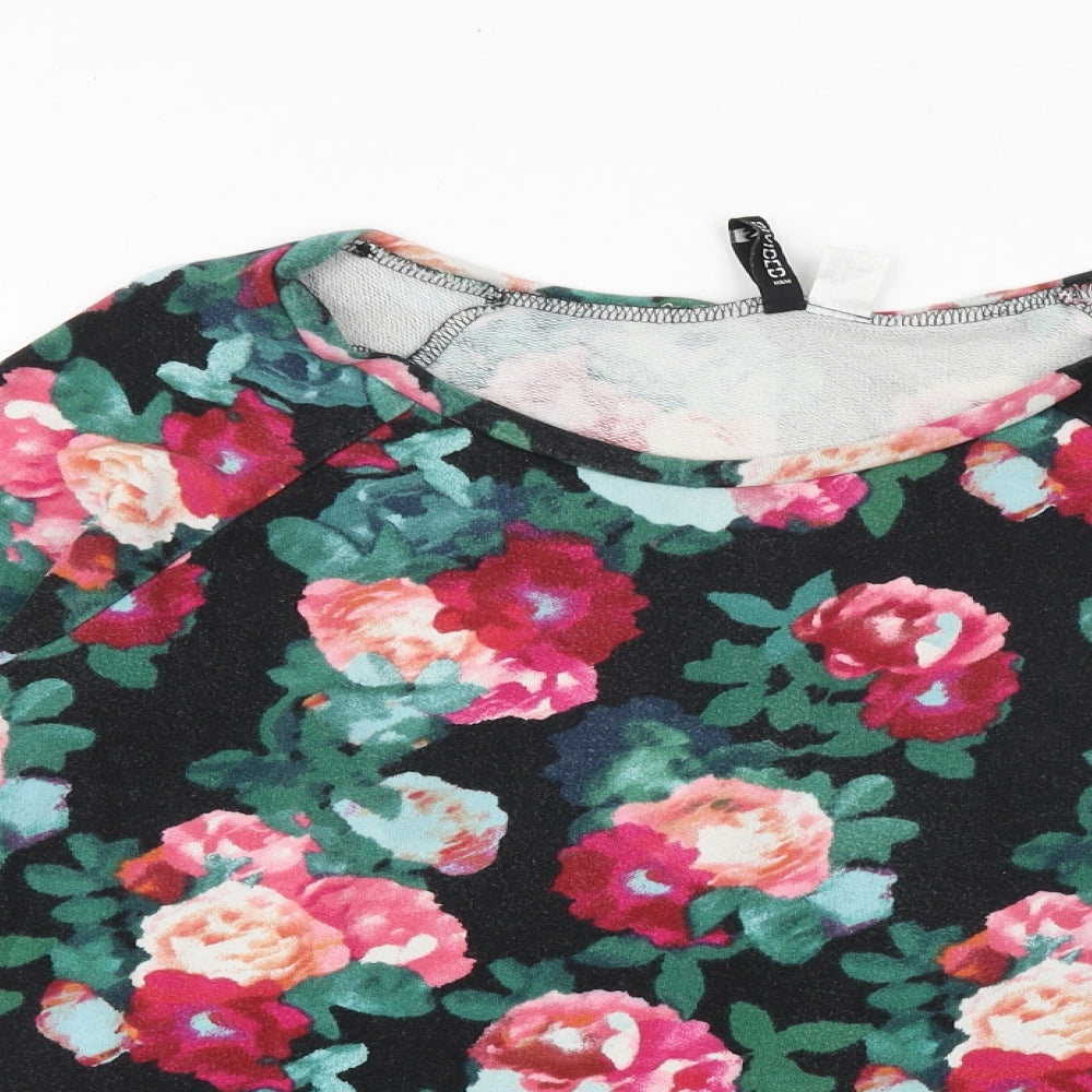 H&M Womens Black Floral 100% Cotton Basic Blouse Size S Round Neck - Roses