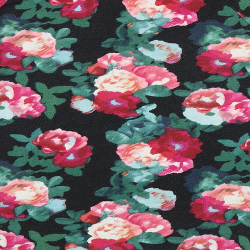 H&M Womens Black Floral 100% Cotton Basic Blouse Size S Round Neck - Roses