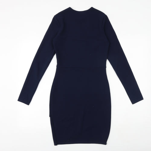 PRETTYLITTLETHING Womens Blue Polyester Shift Size 10 Round Neck Pullover