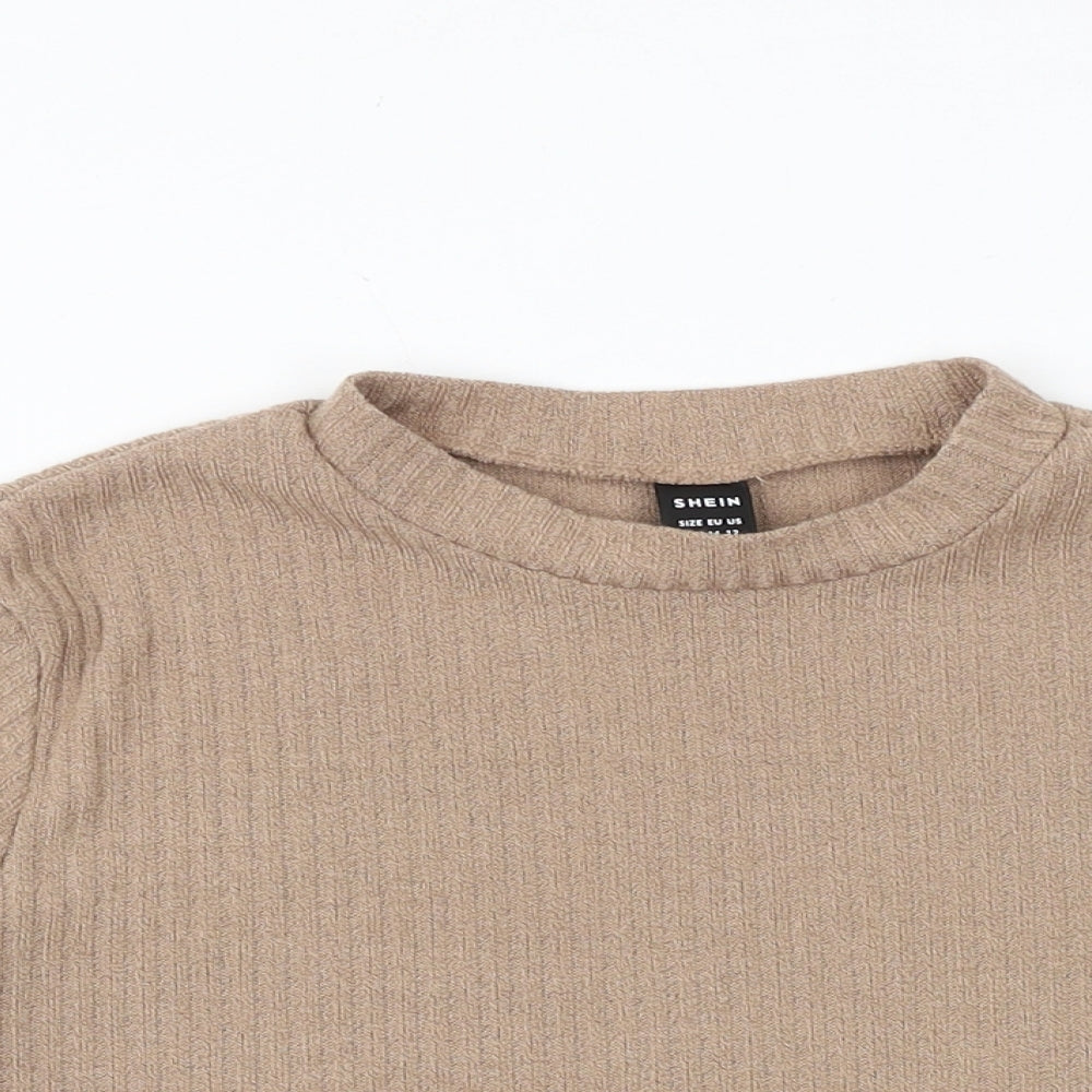 SheIn Womens Brown Polyester Cropped T-Shirt Size XL Mock Neck
