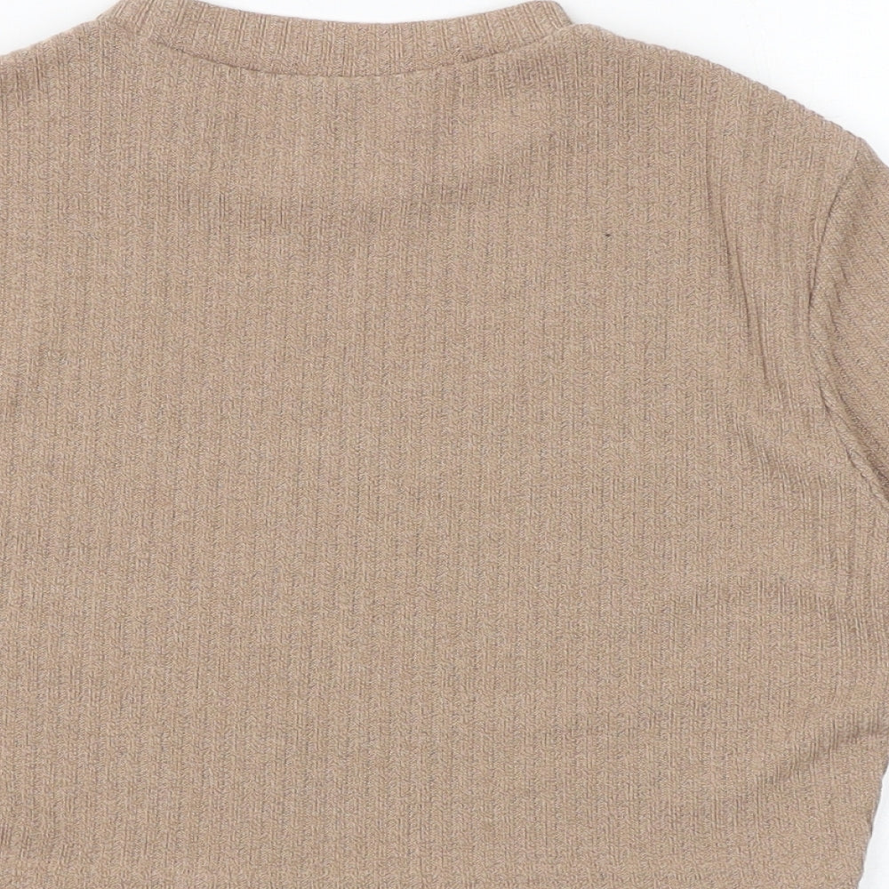 SheIn Womens Brown Polyester Cropped T-Shirt Size XL Mock Neck