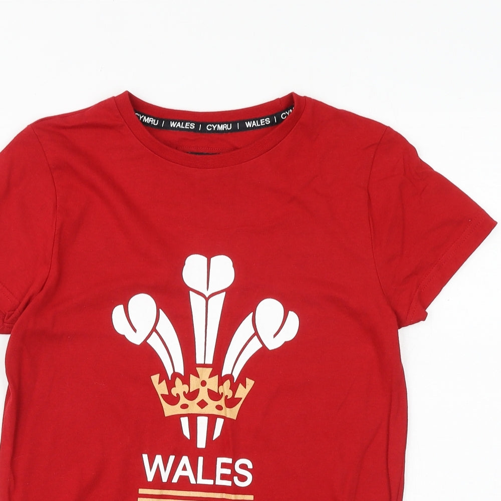 TU Boys Red 100% Cotton Basic T-Shirt Size 12 Years Round Neck Pullover - Wales