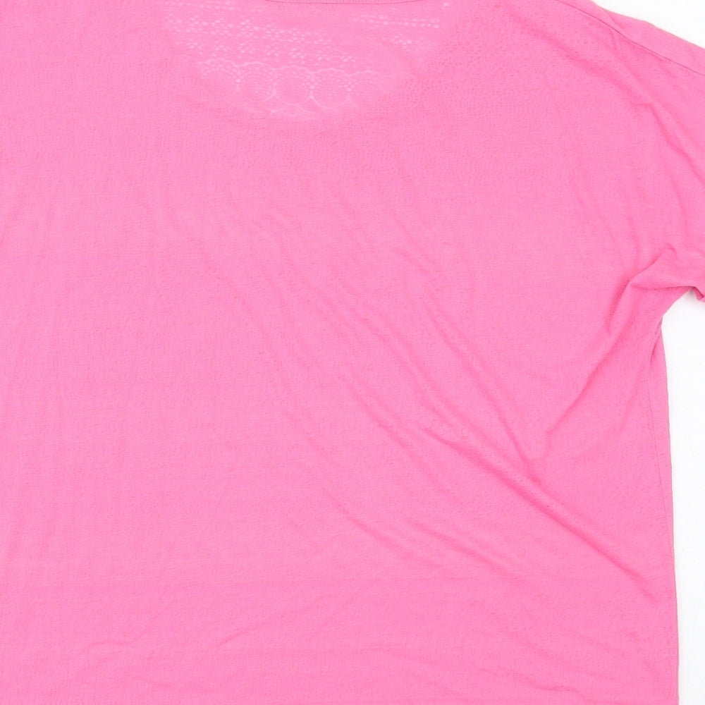 Marks and Spencer Womens Pink Cotton Basic T-Shirt Size 12 Round Neck