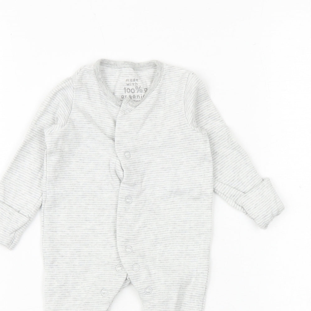 F&F Baby Grey Striped 100% Cotton Babygrow One-Piece Size Newborn Snap - Sleepsuit