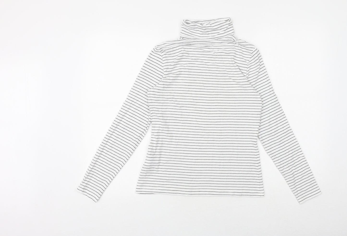 Lands' End Womens White Striped Cotton Basic T-Shirt Size XS Roll Neck