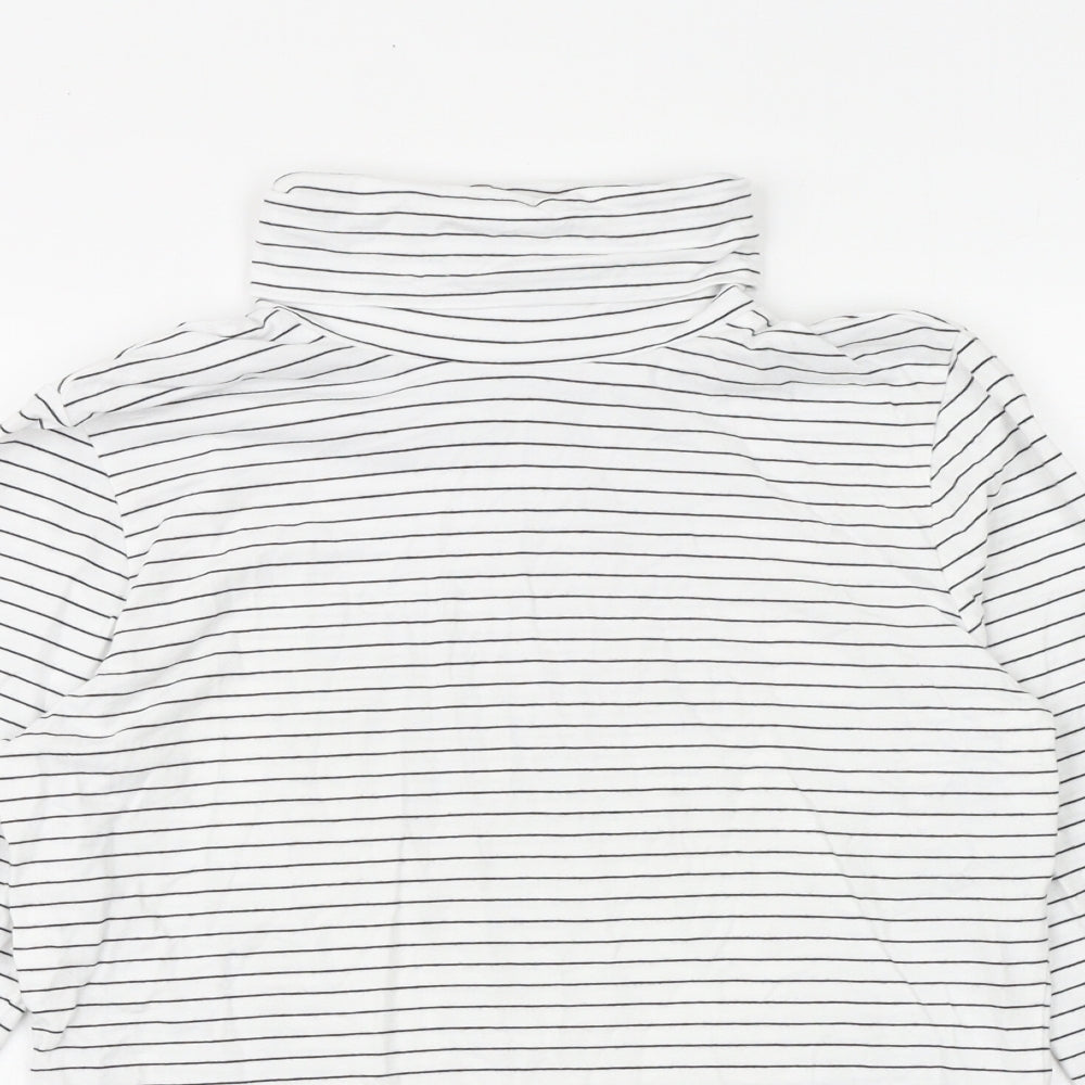 Lands' End Womens White Striped Cotton Basic T-Shirt Size XS Roll Neck