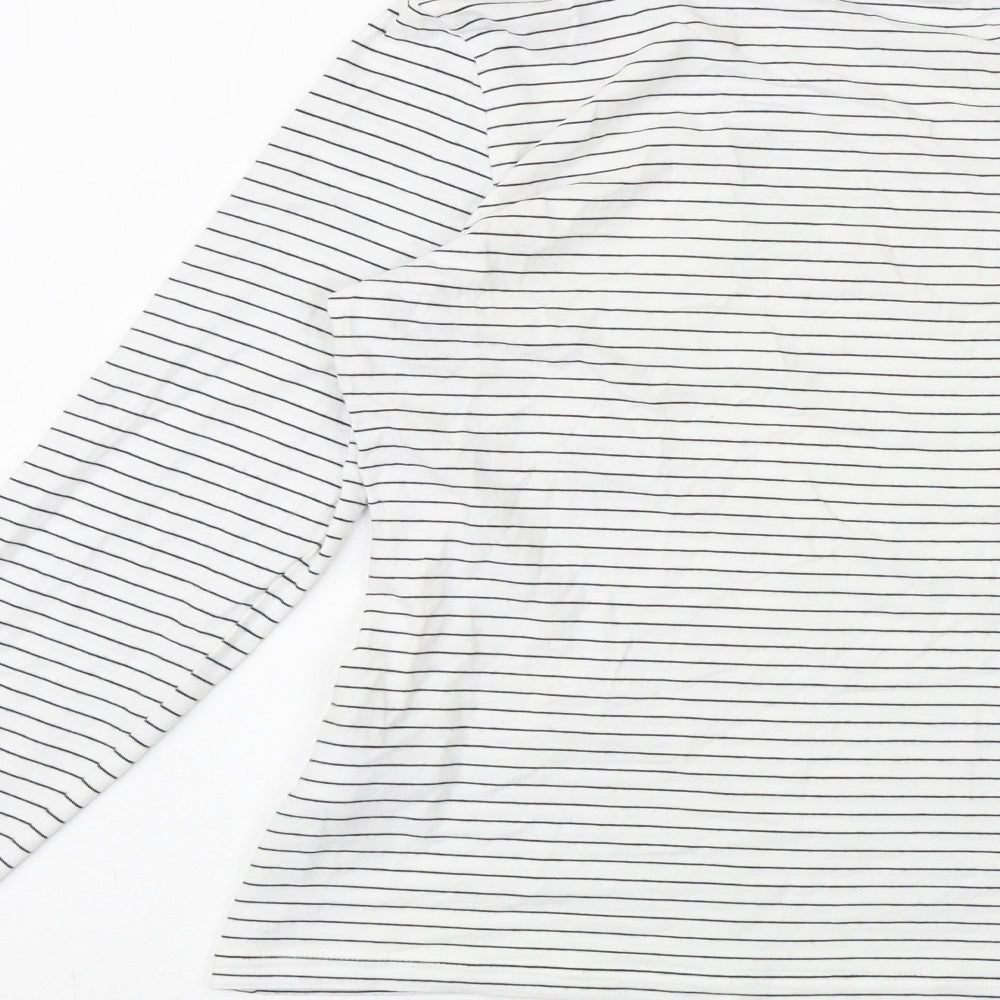 Lands' End Womens White Striped Cotton Basic T-Shirt Size XS Roll Neck