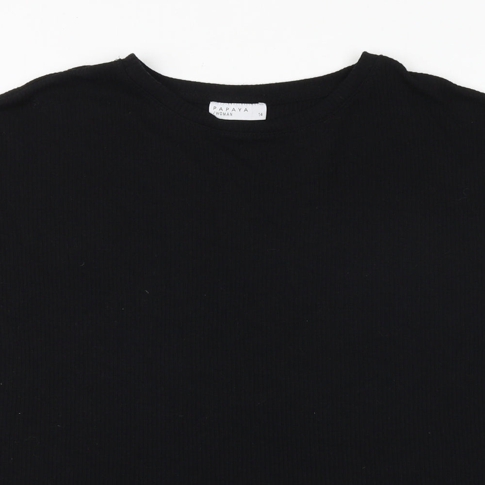 Papaya Womens Black Viscose Basic T-Shirt Size 14 Round Neck