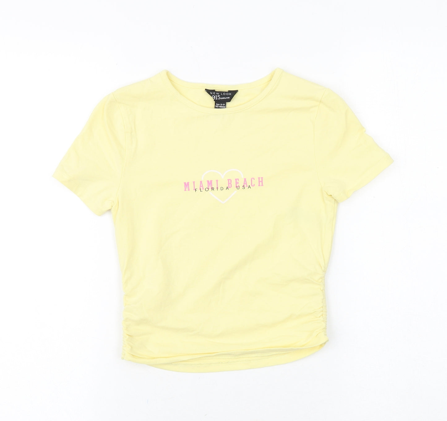 New Look Girls Yellow 100% Cotton Basic T-Shirt Size 12-13 Years Round Neck Pullover - Miami Beach