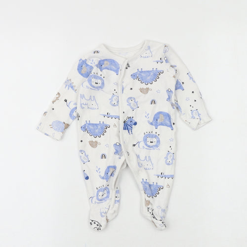 George Baby White Geometric 100% Cotton Babygrow One-Piece Size 0-3 Months Snap - Sleepsuit, Animals