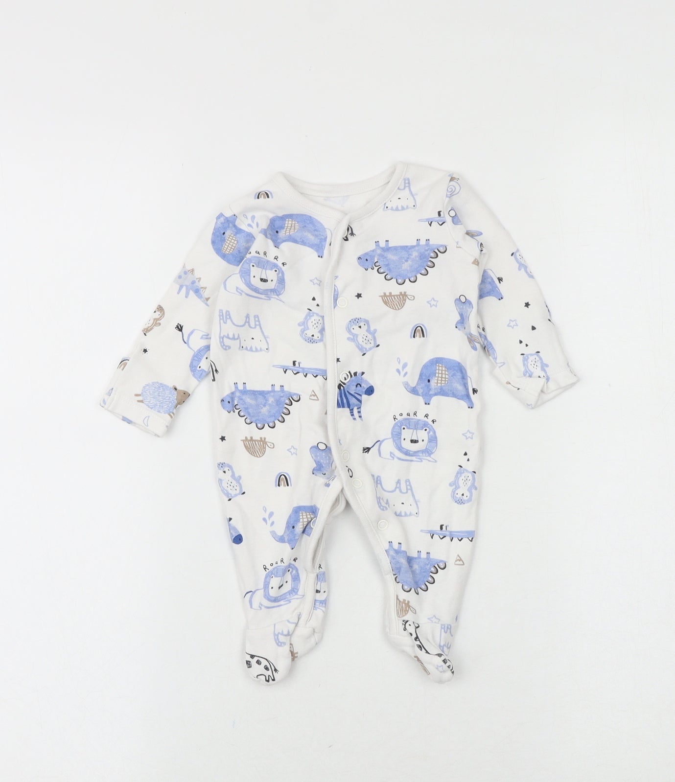 George Baby White Geometric 100% Cotton Babygrow One-Piece Size 0-3 Months Snap - Sleepsuit, Animals