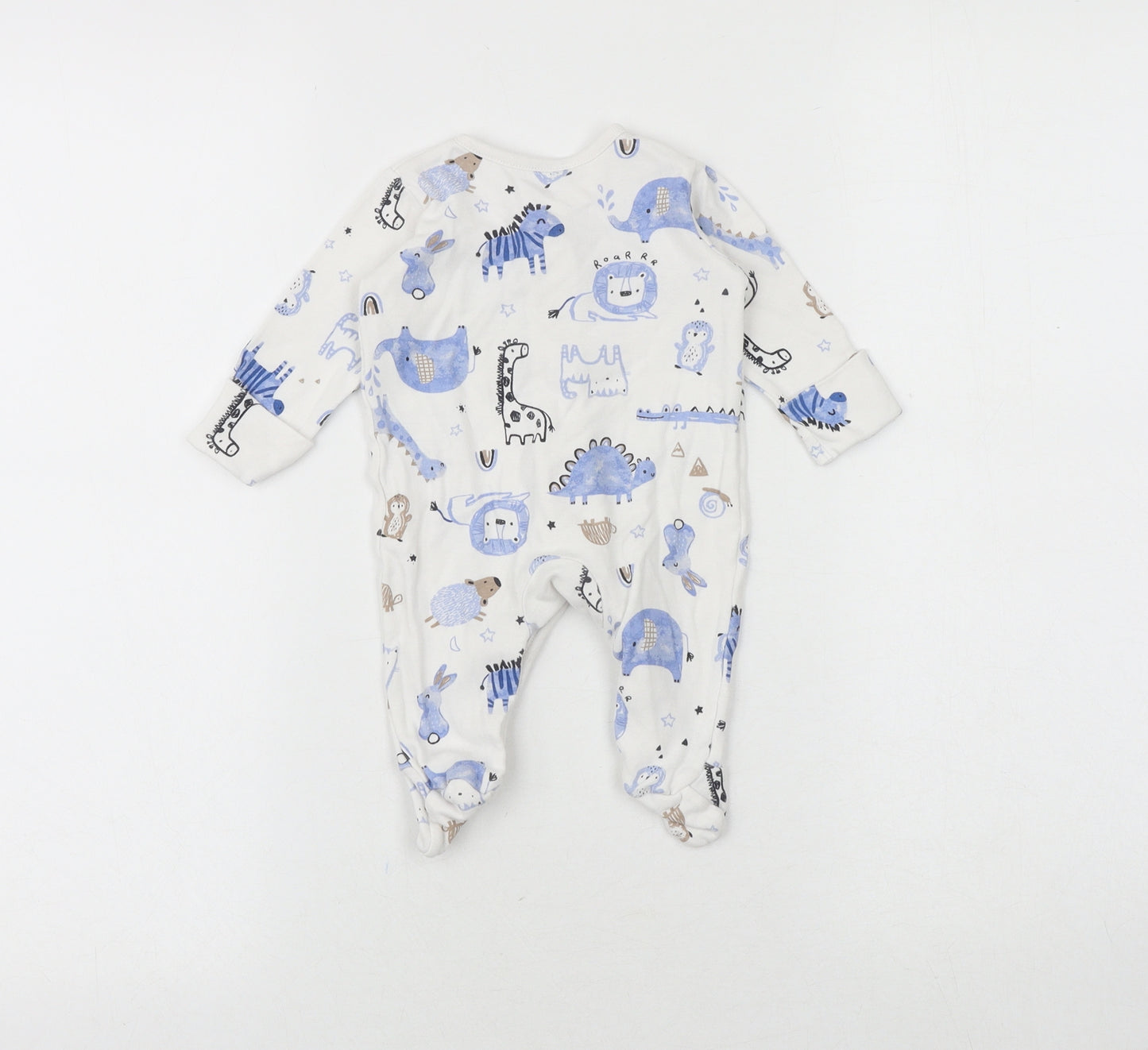 George Baby White Geometric 100% Cotton Babygrow One-Piece Size 0-3 Months Snap - Sleepsuit, Animals