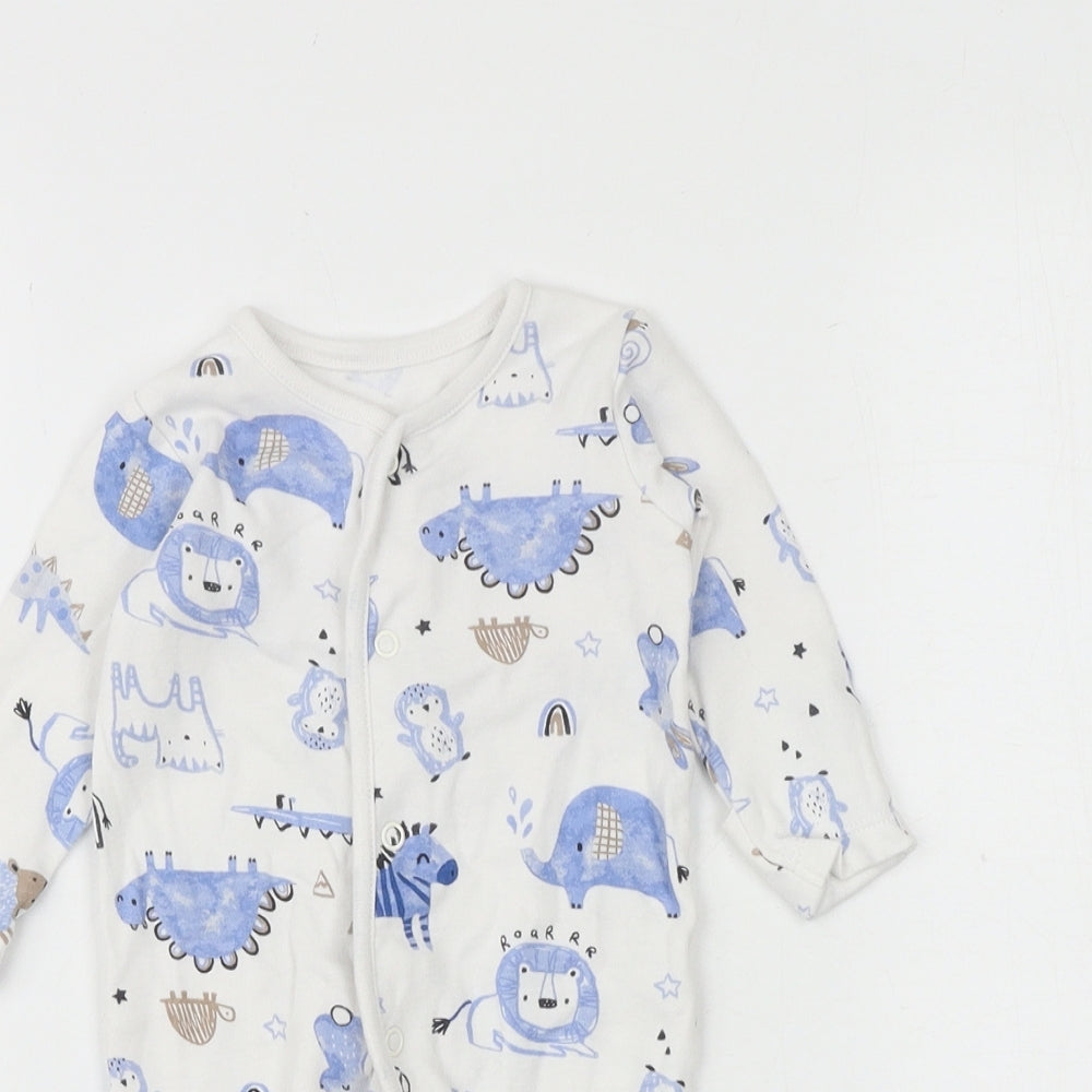 George Baby White Geometric 100% Cotton Babygrow One-Piece Size 0-3 Months Snap - Sleepsuit, Animals