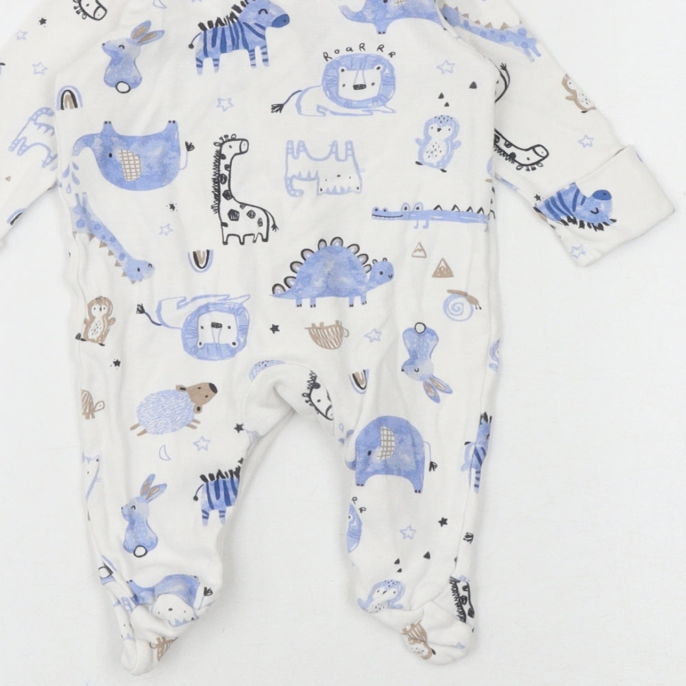 George Baby White Geometric 100% Cotton Babygrow One-Piece Size 0-3 Months Snap - Sleepsuit, Animals