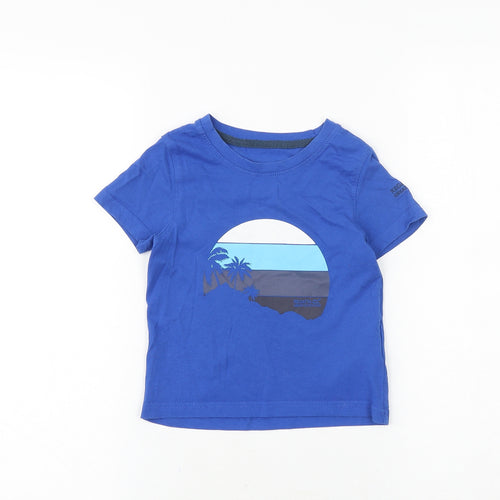 Regatta Boys Blue 100% Cotton Basic T-Shirt Size 3-4 Years Round Neck Pullover - Palm Tree