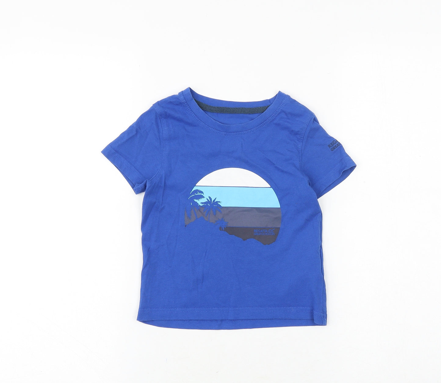 Regatta Boys Blue 100% Cotton Basic T-Shirt Size 3-4 Years Round Neck Pullover - Palm Tree