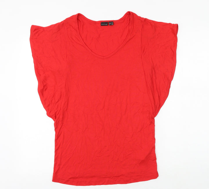 Body Flirt Womens Red Viscose Tunic T-Shirt Size S V-Neck