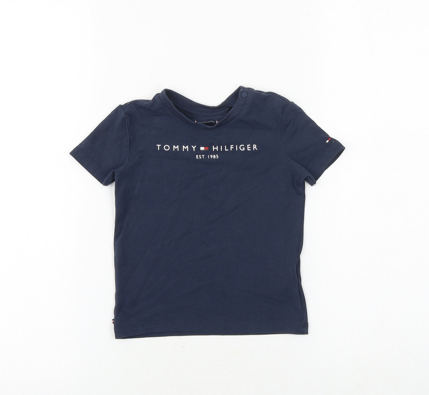 Tommy Hilfiger Baby Blue Cotton Basic T-Shirt Size 12-18 Months Round Neck Snap