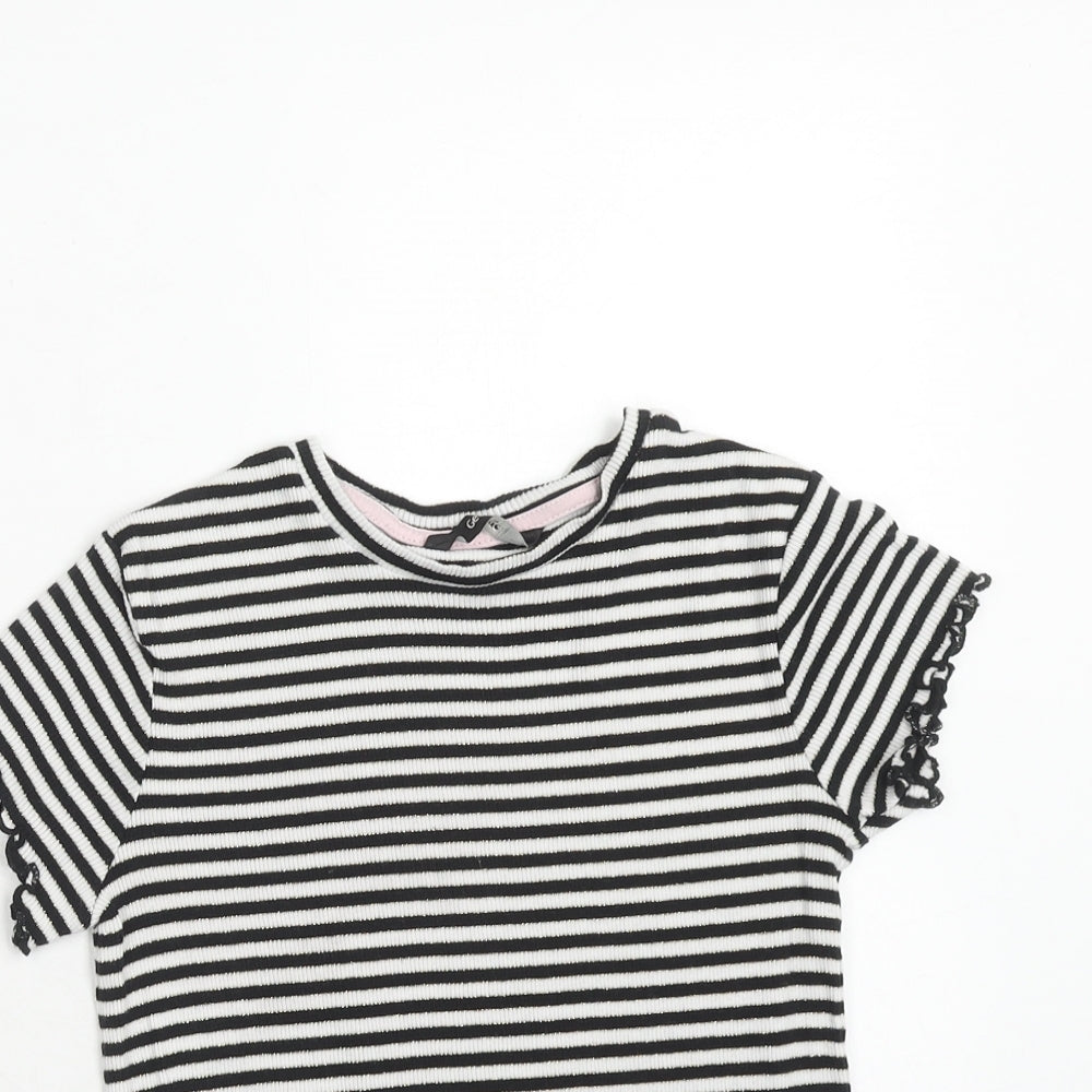 George Girls White Striped Cotton Basic T-Shirt Size 8-9 Years Round Neck Pullover