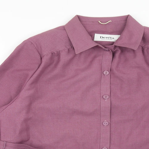 Dereta Womens Purple Polyester Basic Button-Up Size 16 Collared