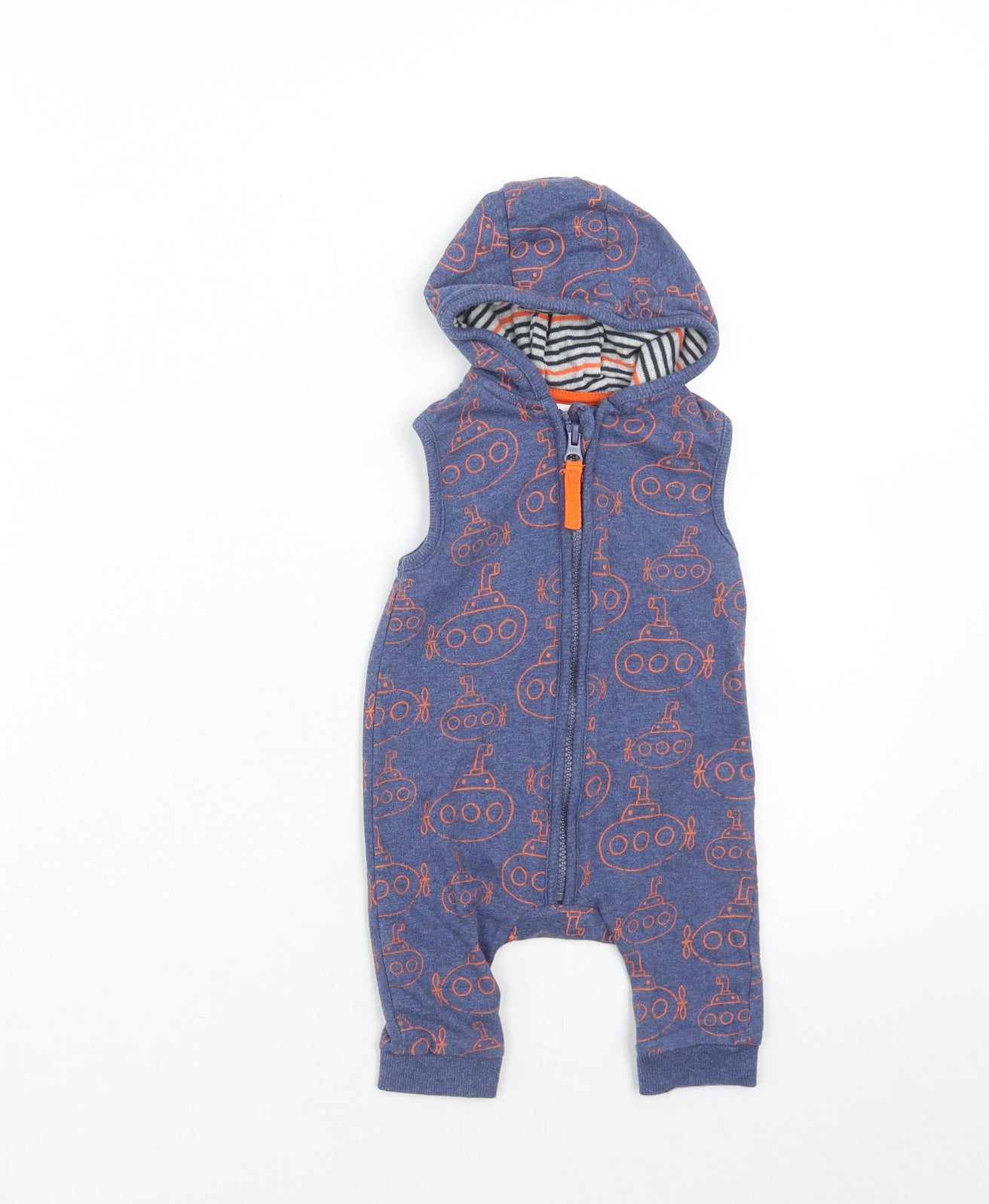 Mini Club Boys Blue Geometric Cotton Coverall Outfit/Set Size 0-3 Months Zip - Submarine