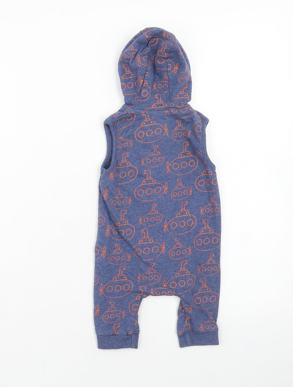 Mini Club Boys Blue Geometric Cotton Coverall Outfit/Set Size 0-3 Months Zip - Submarine
