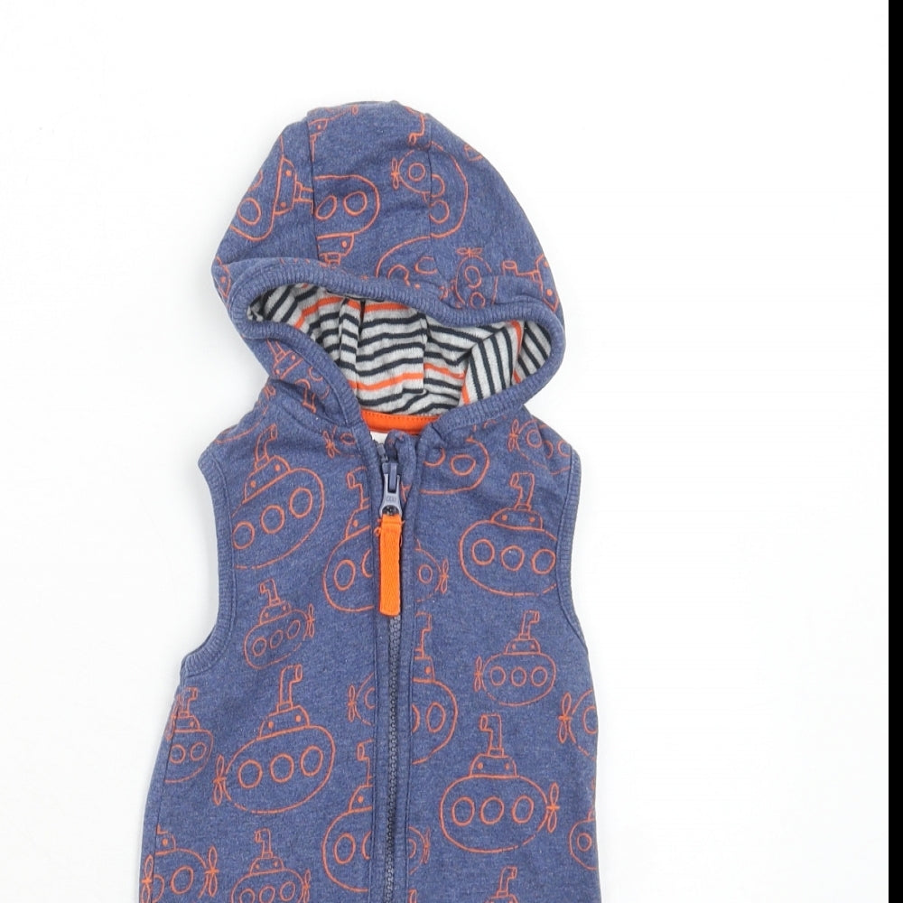 Mini Club Boys Blue Geometric Cotton Coverall Outfit/Set Size 0-3 Months Zip - Submarine