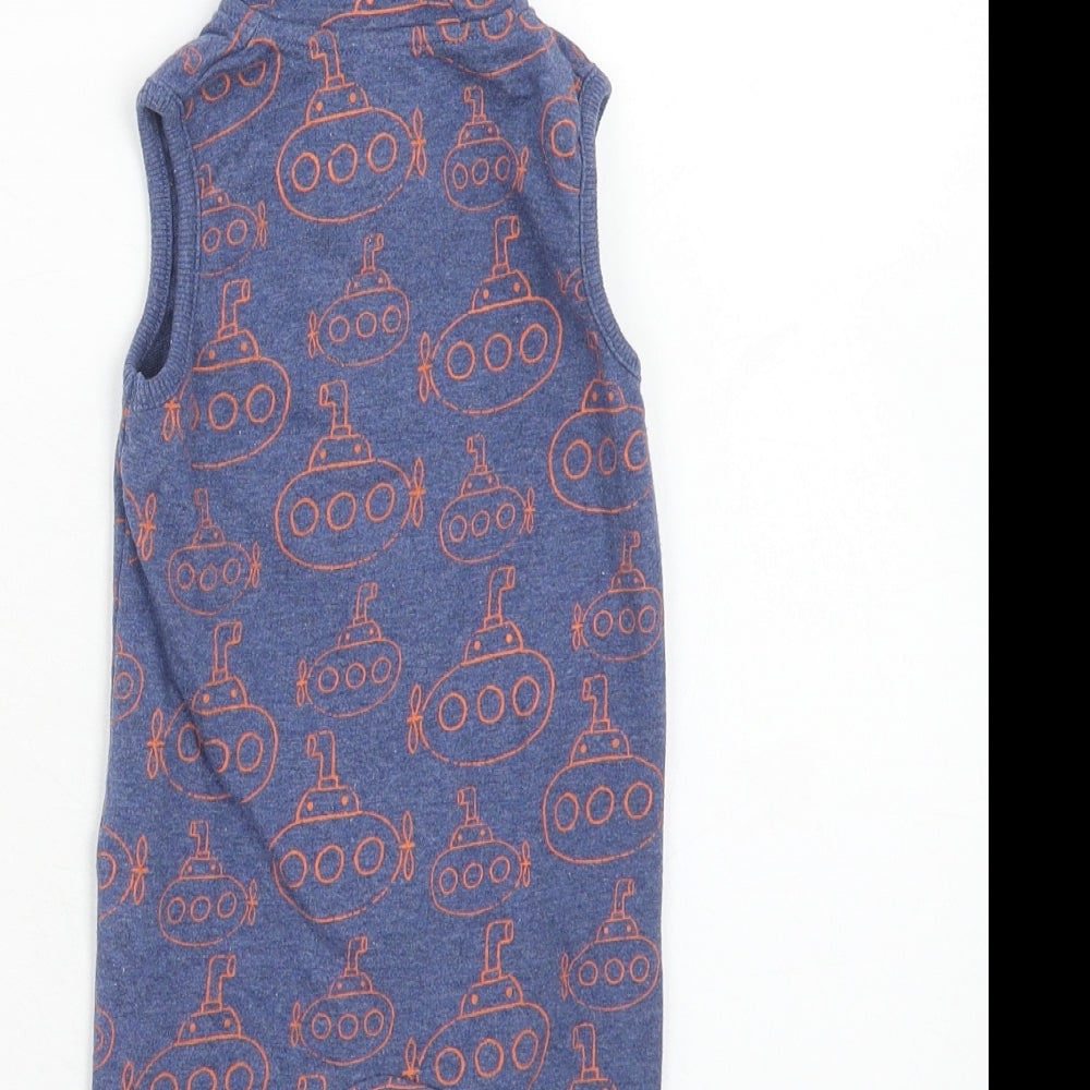 Mini Club Boys Blue Geometric Cotton Coverall Outfit/Set Size 0-3 Months Zip - Submarine