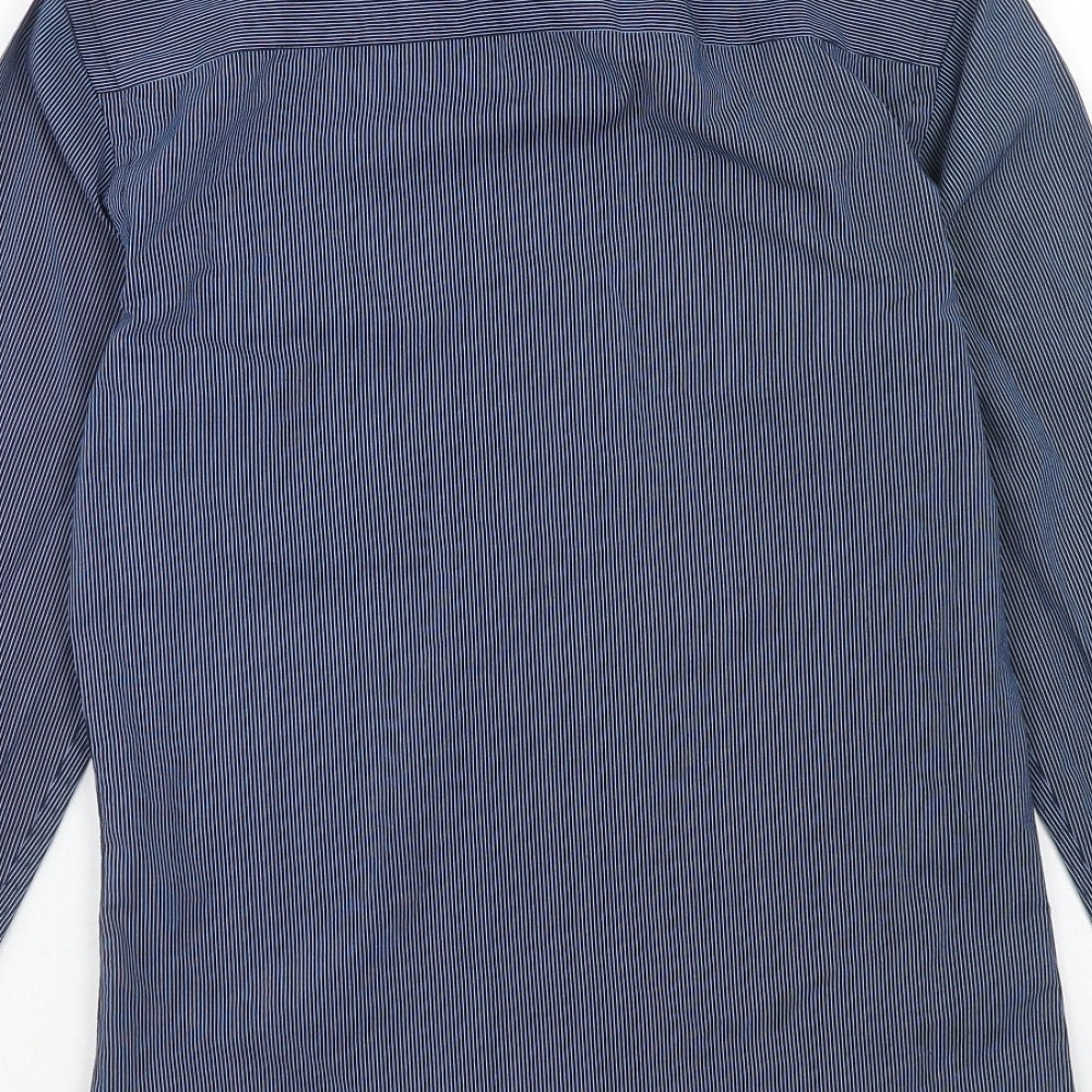 River Island Mens Blue Striped Polyester Button-Up Size XS Collared Button