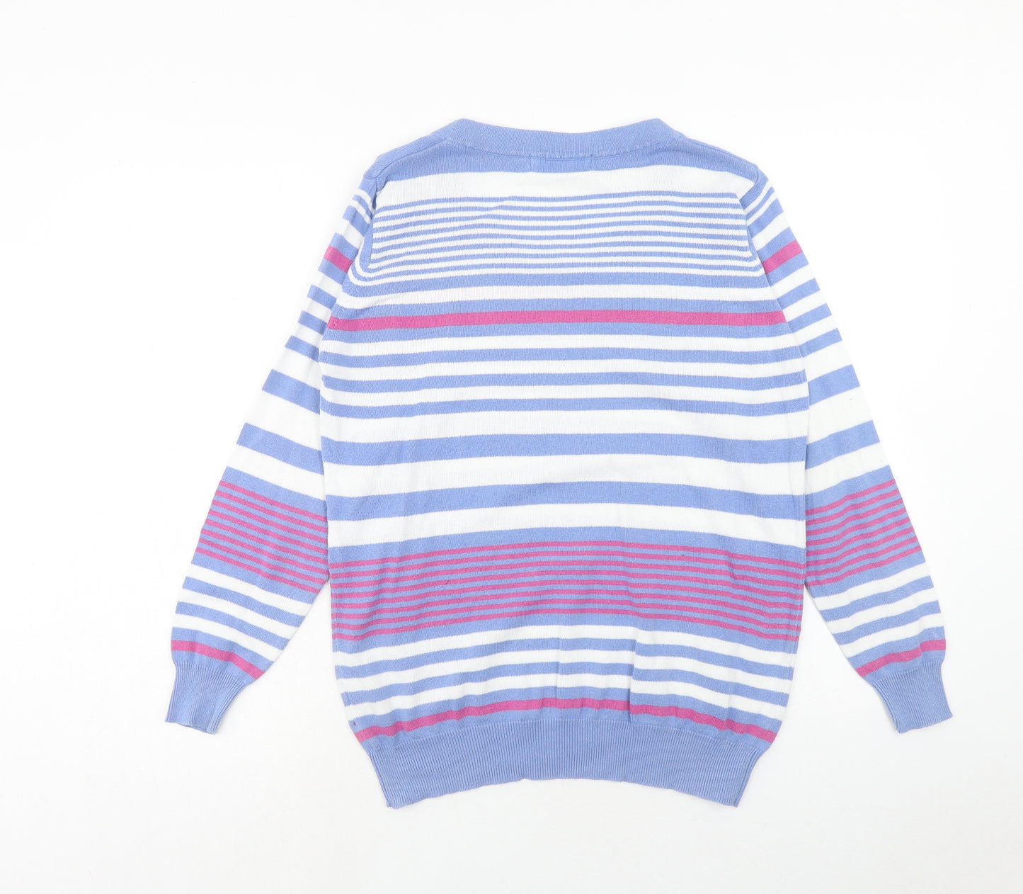 EWM Womens Blue Scoop Neck Striped Cotton Pullover Jumper Size M