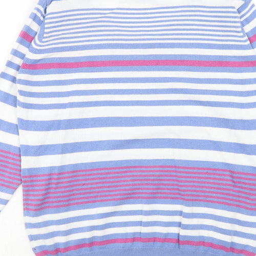 EWM Womens Blue Scoop Neck Striped Cotton Pullover Jumper Size M