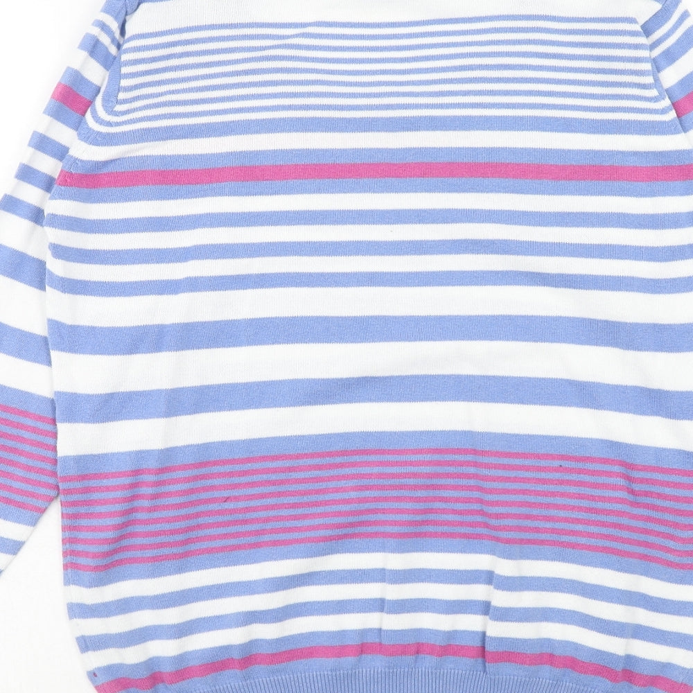 EWM Womens Blue Scoop Neck Striped Cotton Pullover Jumper Size M