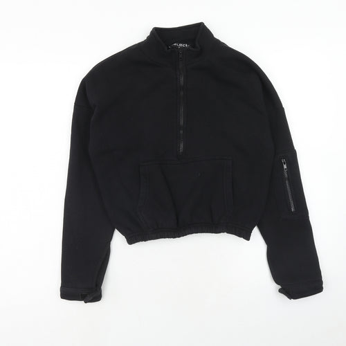 Select Womens Black Cotton Pullover Sweatshirt Size S Zip
