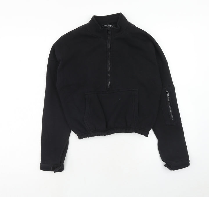 Select Womens Black Cotton Pullover Sweatshirt Size S Zip