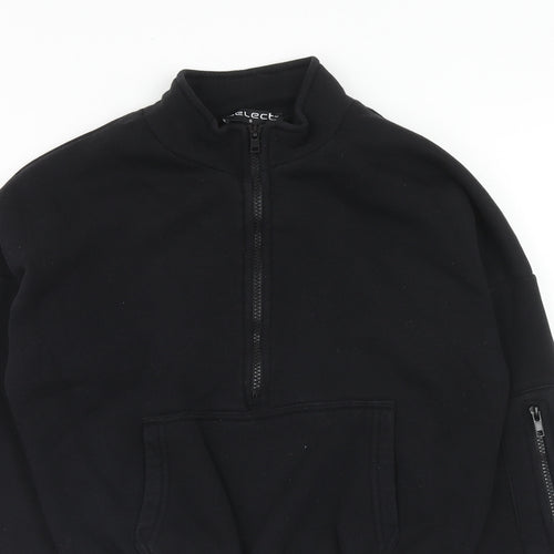 Select Womens Black Cotton Pullover Sweatshirt Size S Zip
