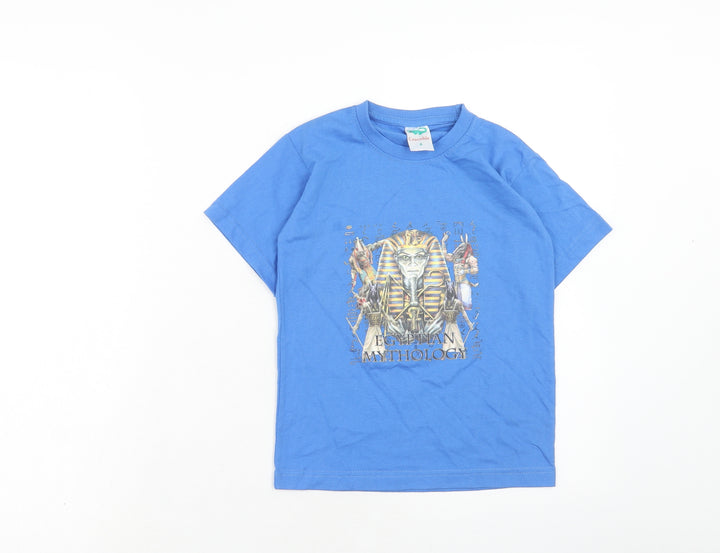 Crocodile Boys Blue Cotton Basic T-Shirt Size 6 Years Round Neck Pullover - Egyptian Mythology