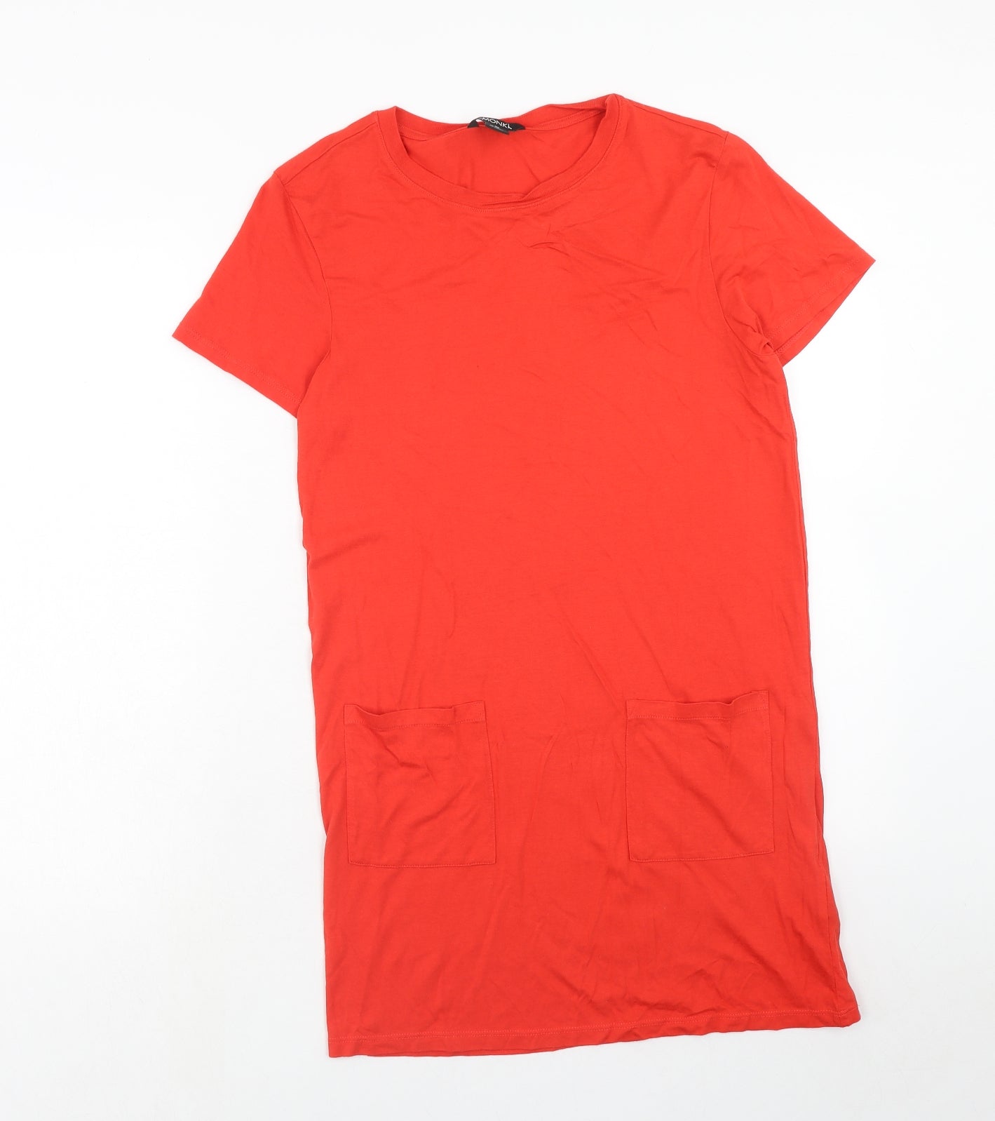 Monki Womens Red Cotton T-Shirt Dress Size XS Round Neck Pullover