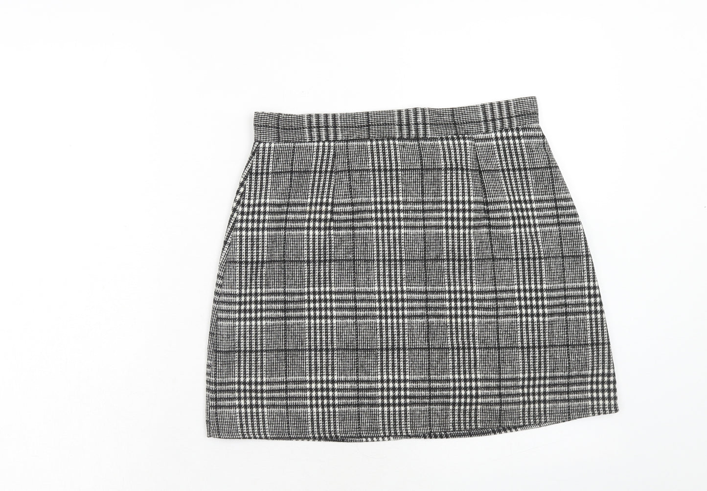 Preworn Womens Black Plaid Polyester Mini Skirt Size M Zip