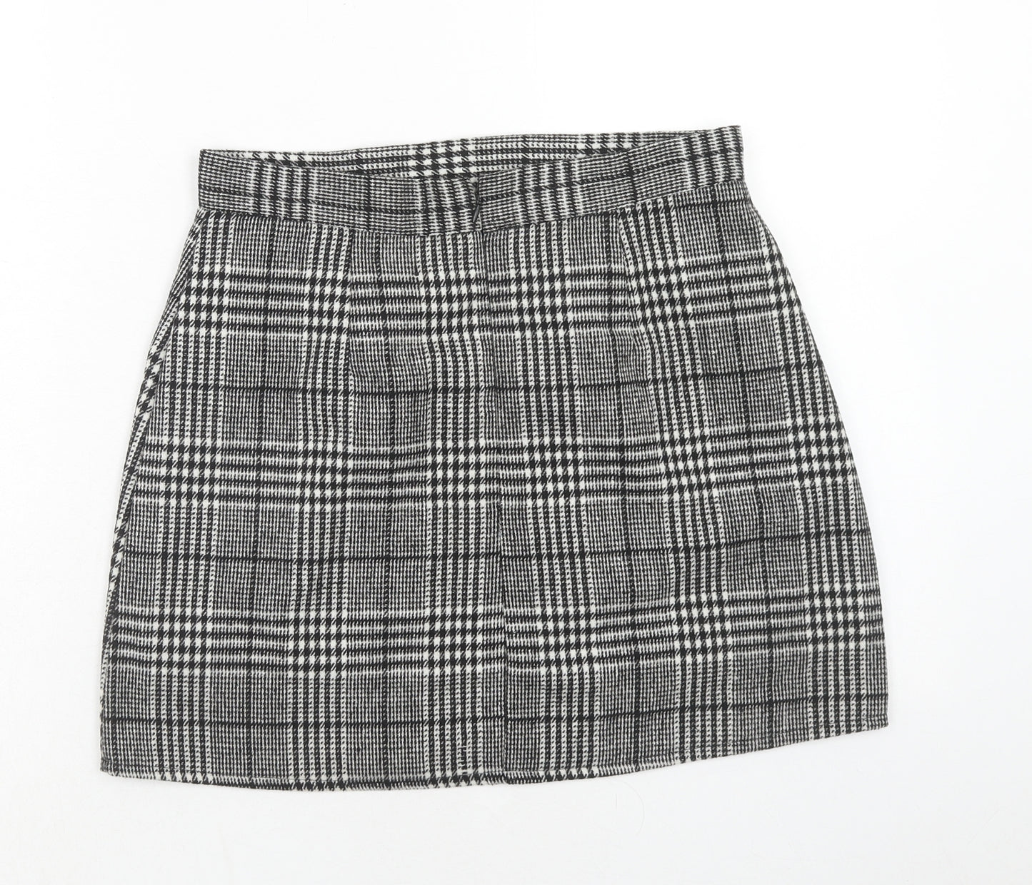 Preworn Womens Black Plaid Polyester Mini Skirt Size M Zip