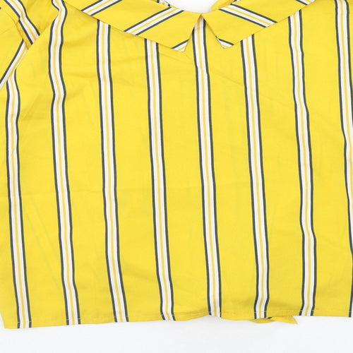 Preworn Womens Yellow Striped Polyester Basic Button-Up Size M Collared